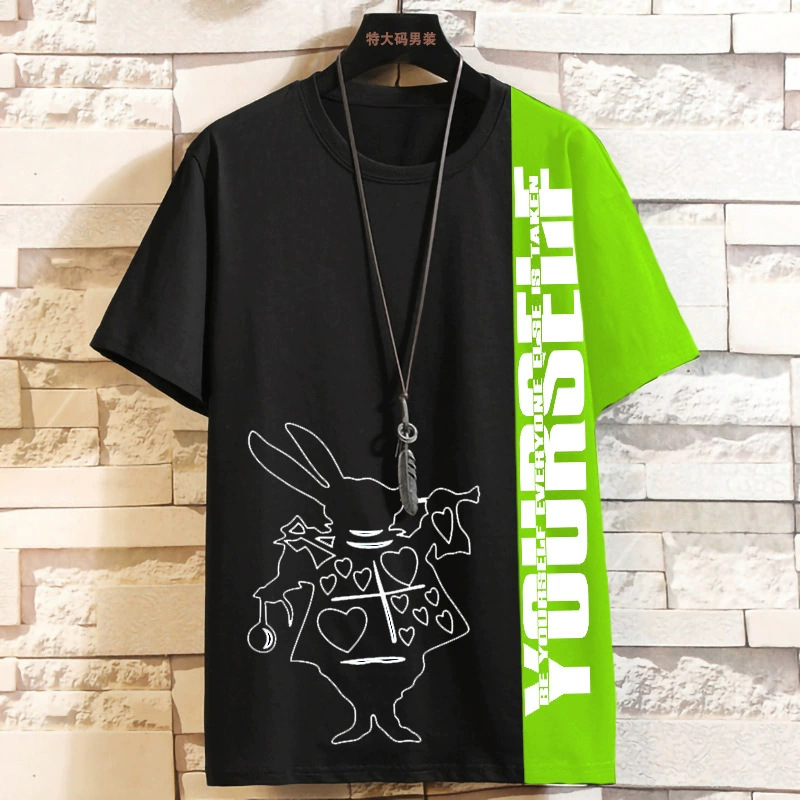 超大号男装肥佬休闲短袖T恤卡通印花宽松夏季潮流胖子宽松半袖3XL