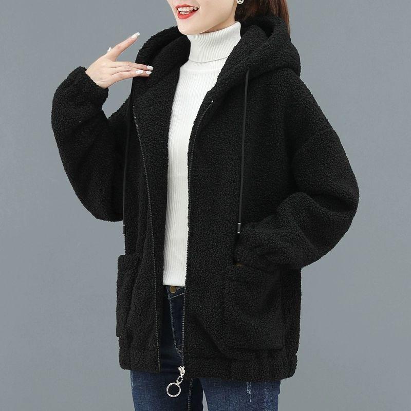 Cross-Border plus Size Women's Faux Cashmere Coat 2023 New Plump Girls Autumn and Winter Loose Korean Style Sweater Women's Fleece-lined