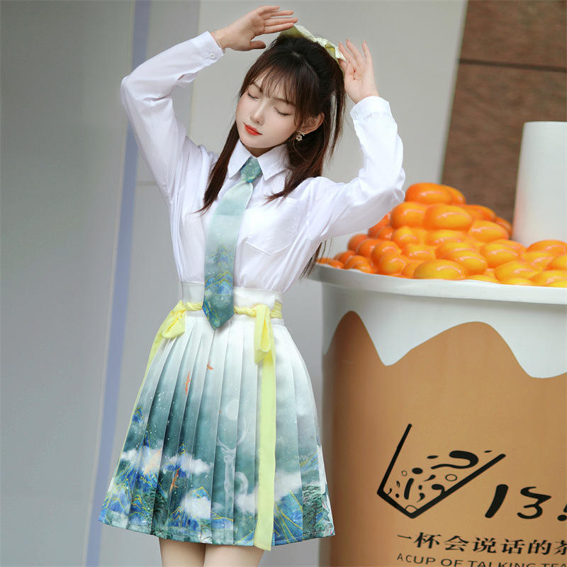 汉虞葵白鹿兰若汉元素汉服女新款夏季薄款原创风改良jk裙小个子