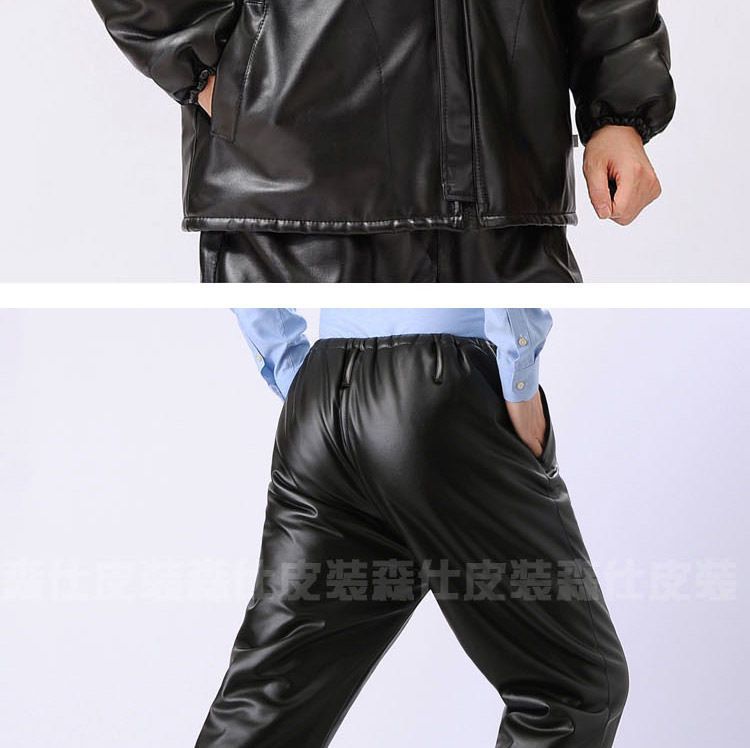 加绒加厚皮衣皮裤套装男式摩托防风宽松加大码冬天皮棉衣代驾外套
