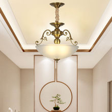 美式复古吊灯全铜单头餐厅卧室门厅走廊灯北欧现代过道半吸顶灯具