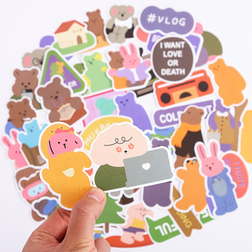 小清新创意50张兔子熊贴纸文具盒贴纸杯身防水贴纸拉杆行李箱贴