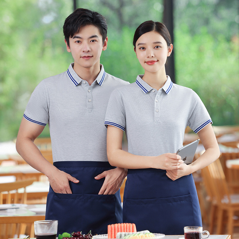 酒店餐饮服务员工作服短袖夏火锅中西餐厅饭店员工装t恤印字logo