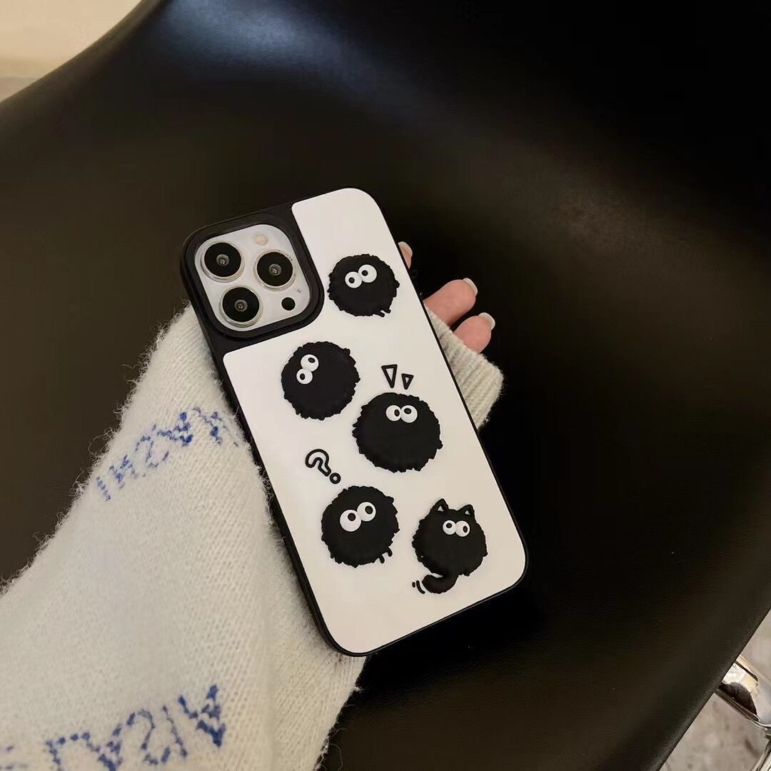 立体可爱黑色煤球表情适用iphone13promax苹果12手机壳11软xs女xr