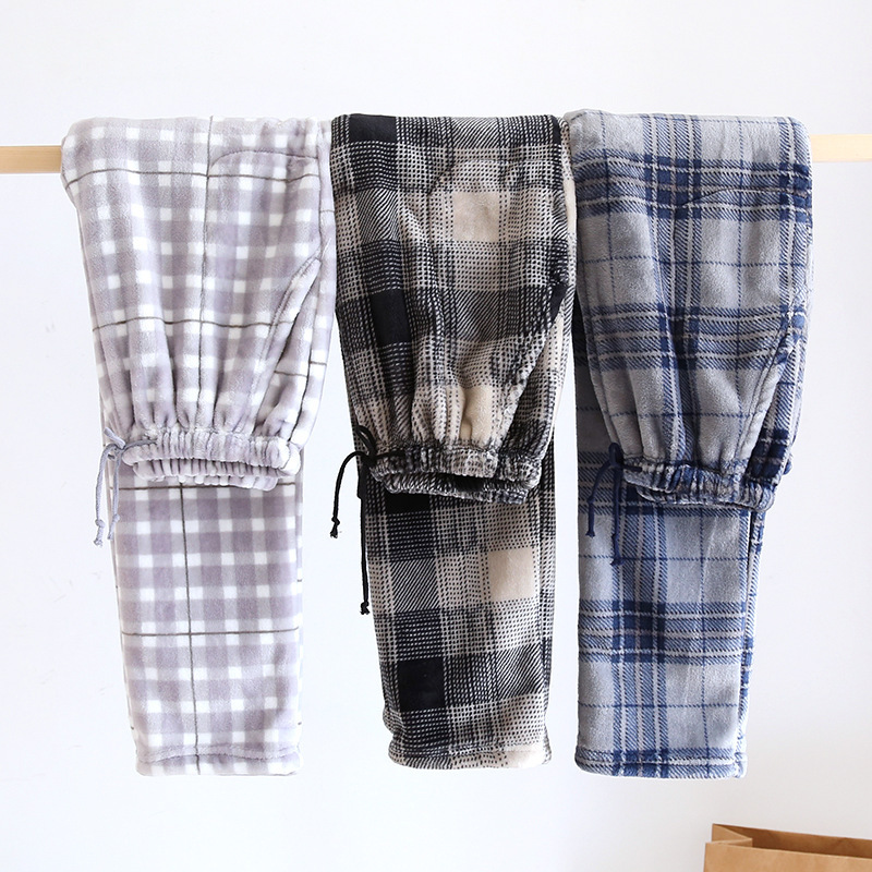 Pajamas Men's Trousers Autumn and Winter Flannel Men's Plaid, Brushed Thickened Warm Pants Flannel Men's Home Pants