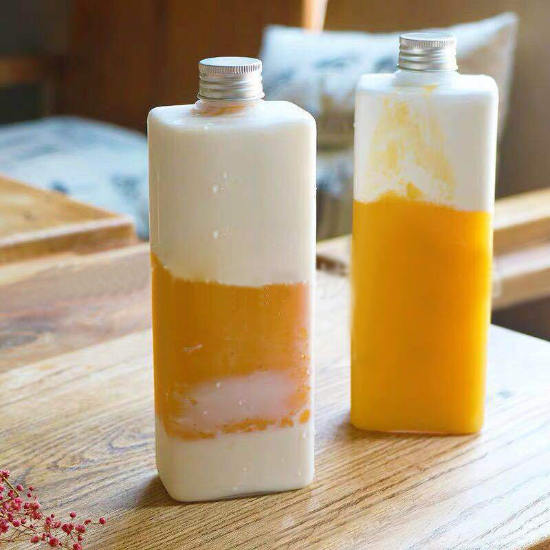 高方瓶奶茶瓶500ml方形瓶透明奶茶加厚pet杯果汁饮料杯网红瓶