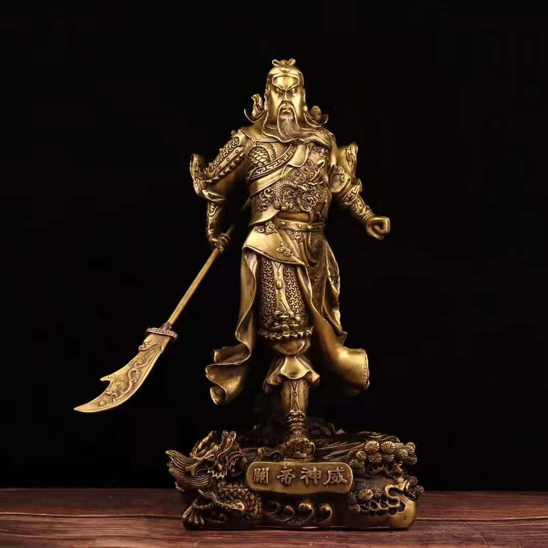 九龙关公摆件纯铜提刀关帝武财神关二爷佛像招财家用店铺供养神像