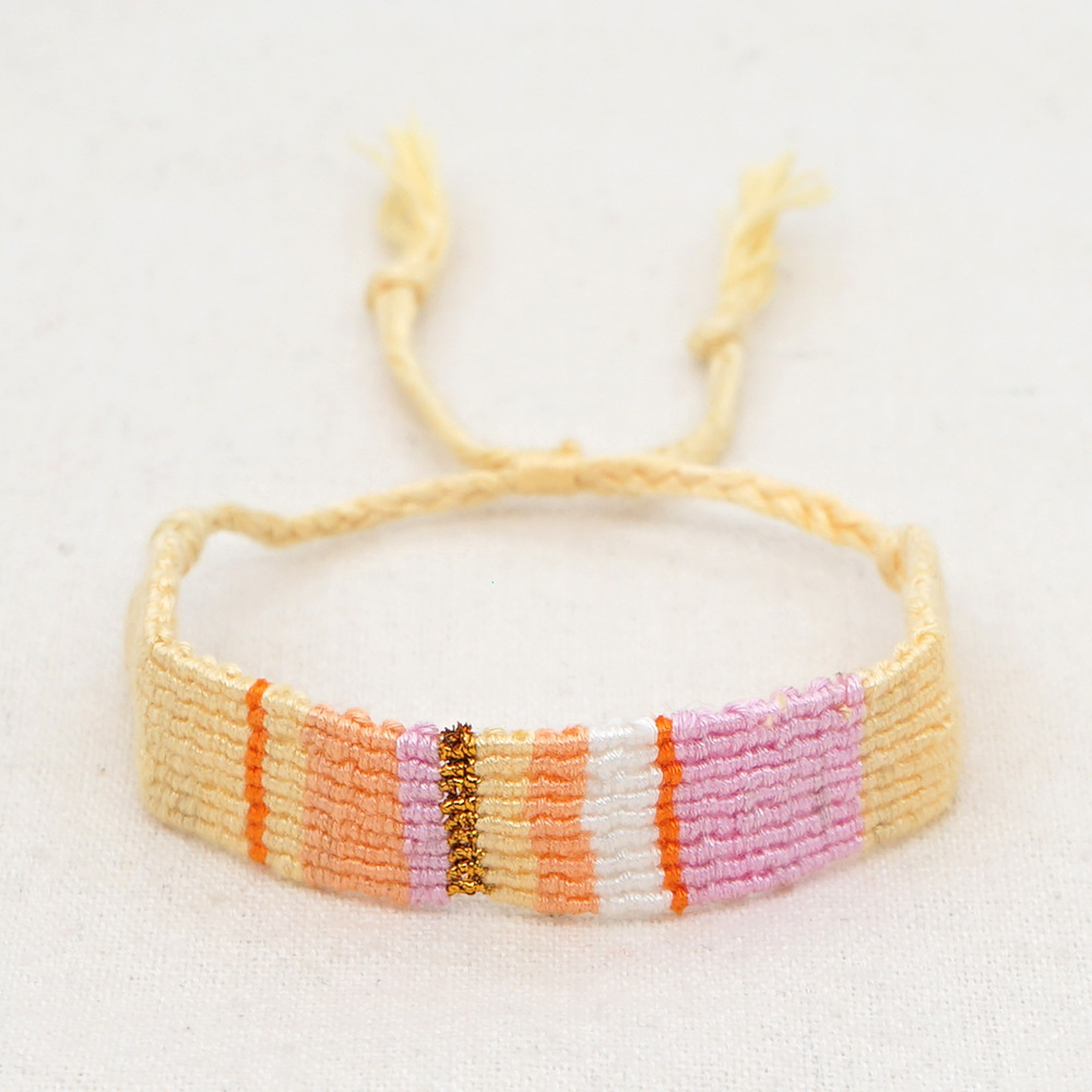 原创波西米亚彩色民族风文艺松紧手绳纯手工编织麻棉编织情侣手链
