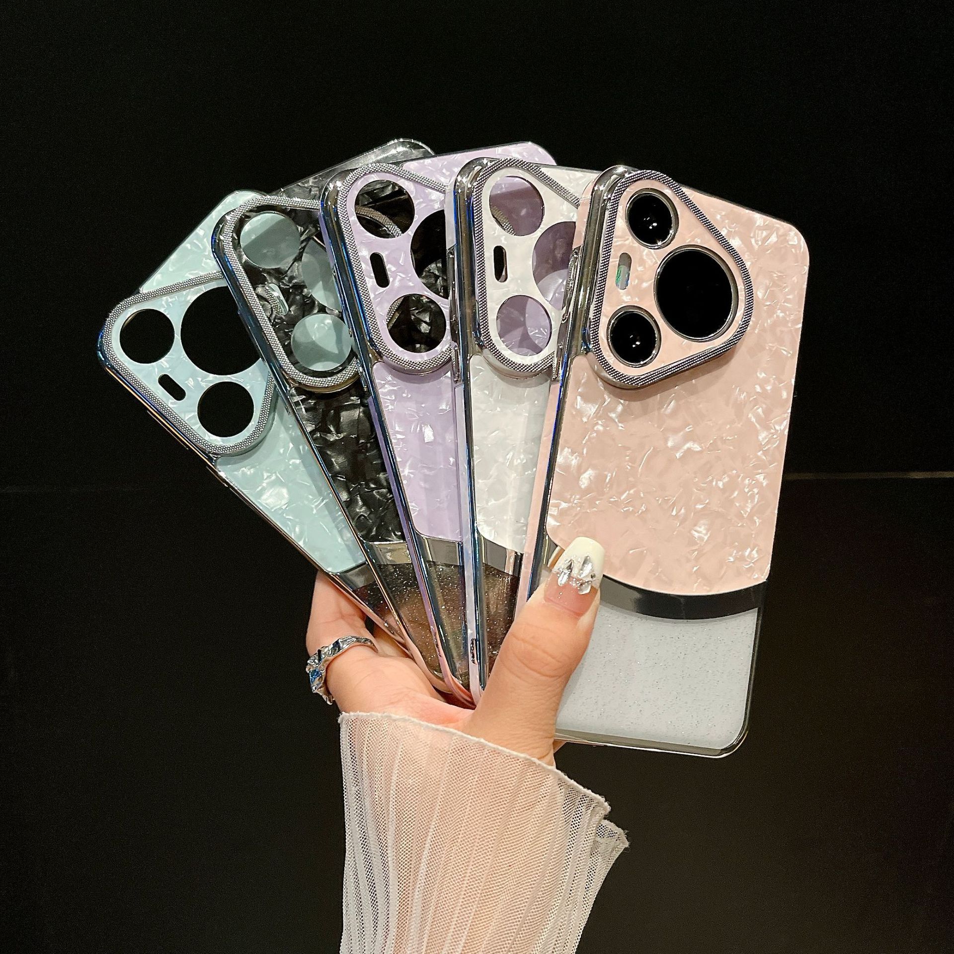 适用华为p70ultra手机壳华为p60保护套ins风电镀拼接贝壳纹手机壳