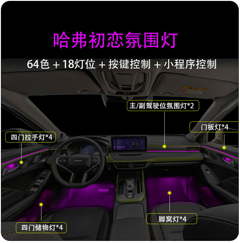 17-21款第二代三代哈弗h6氛围灯f7xf5初恋赤兔m6大狗内饰氛围灯