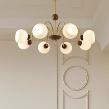 法式中古客厅吊灯胡桃木色主灯创意美式复古奶油风餐厅灯卧室灯具
