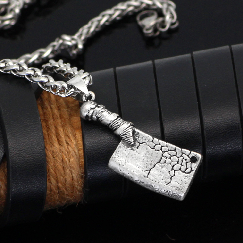 外贸亚马逊ebay 屠龙刀男士霸气菜刀骷髅吊坠项链 个性滑稽的嘻哈