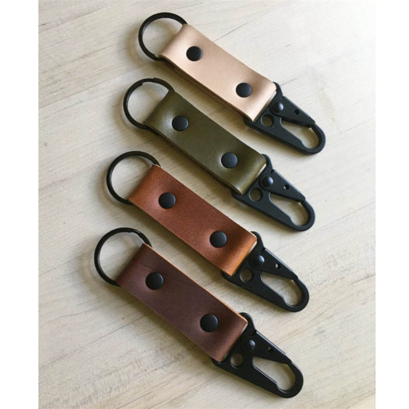 登山鹰嘴扣钥匙扣挂绳 牛皮绳金属创意挂件 edc牛皮钥匙包现货