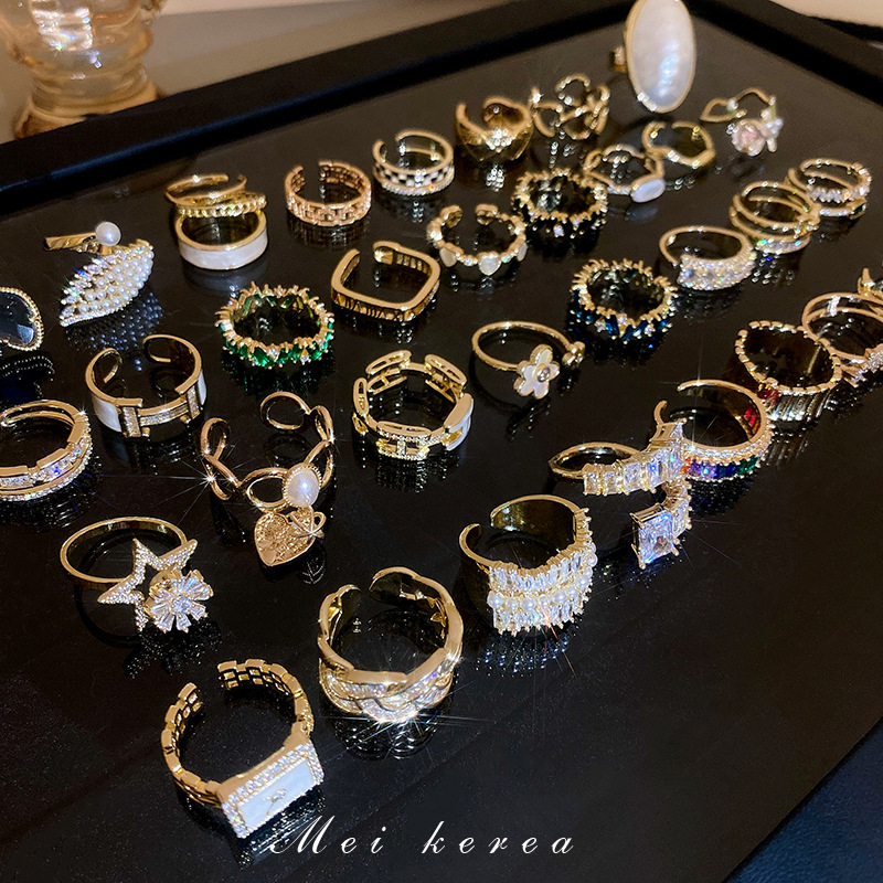 Fashion Zircon Love Letter Flower Open Ring Light Luxury High-Grade Temperament Index Finger Ring All-Match Ring Bracelet