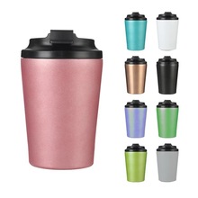 新品简约保温杯咖啡杯304不锈钢真空保温杯便携梨花杯翻盖咖啡杯