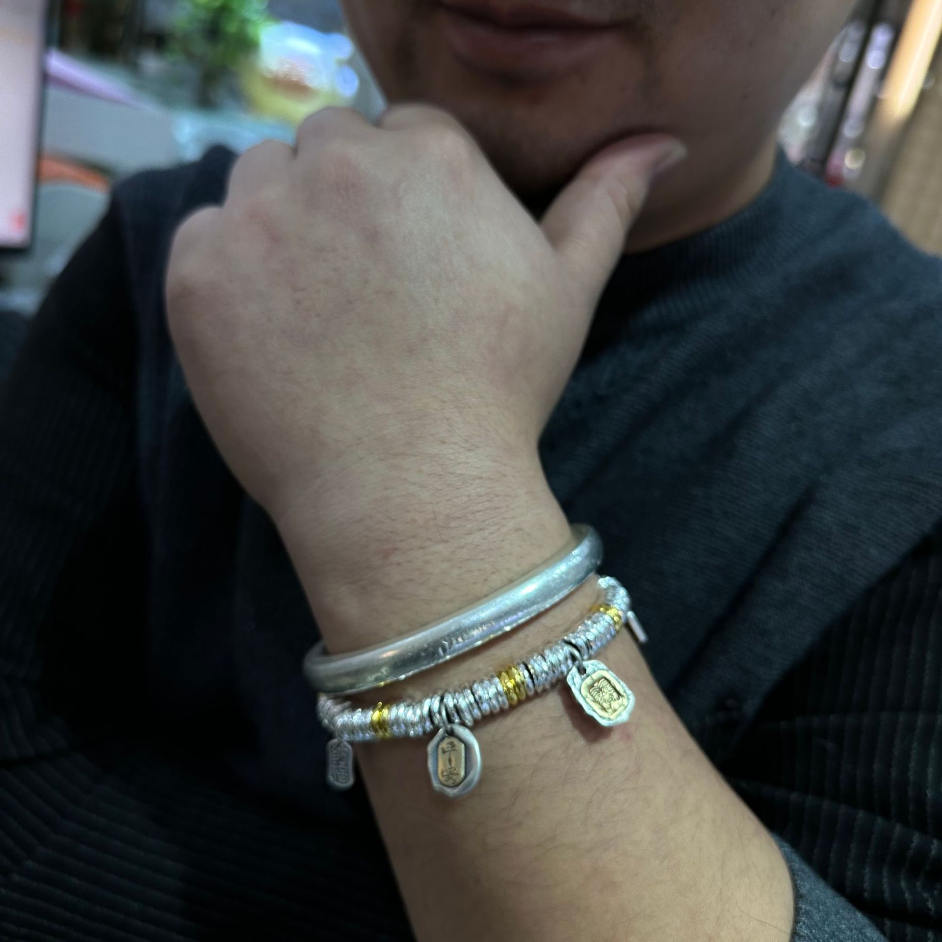 乾龙s999银手工编织藏风银盘缠手串扎基拉姆盘缠手链高级圆牌手链