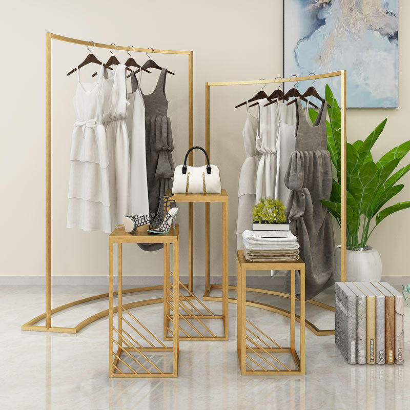 金色中岛流水台服装店展示架落地组合男女装店铺衣服货架橱窗展示