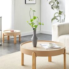 实木日式藤编茶几矮桌圆形客厅北欧风家用简约小户型小圆桌茶桌子