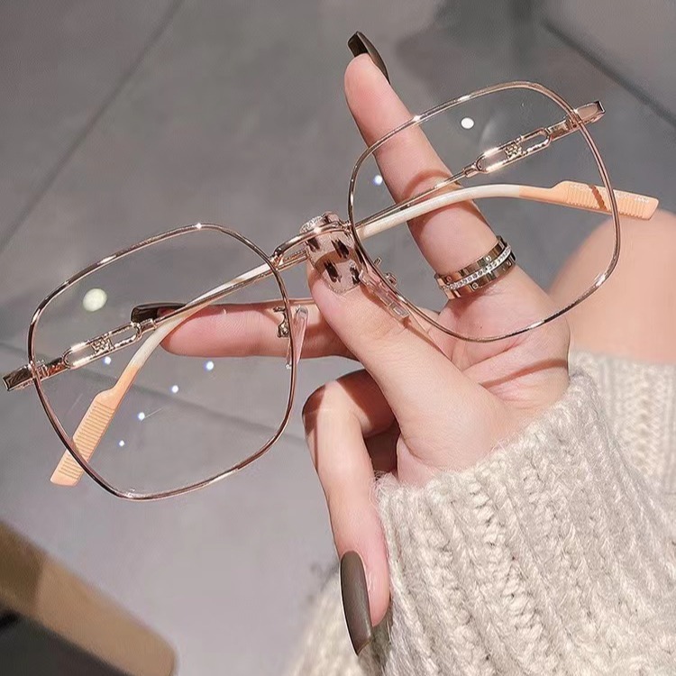 Korean-Style Ultra-Light Metal Square Small Frame Plain Glasses Glasses Internet Celebrity Polygon Frame Trendy Men's and Women's Myopia Glasses Frame