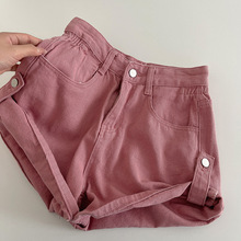 时尚个性粉色高腰牛仔裤2024夏季新款韩版女装百搭减龄阔腿长裤潮