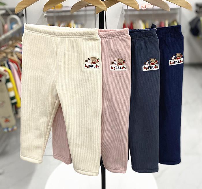 冬季日系新款男女童裤加绒打底裤卡通刺绣小熊宝宝外穿长裤2183