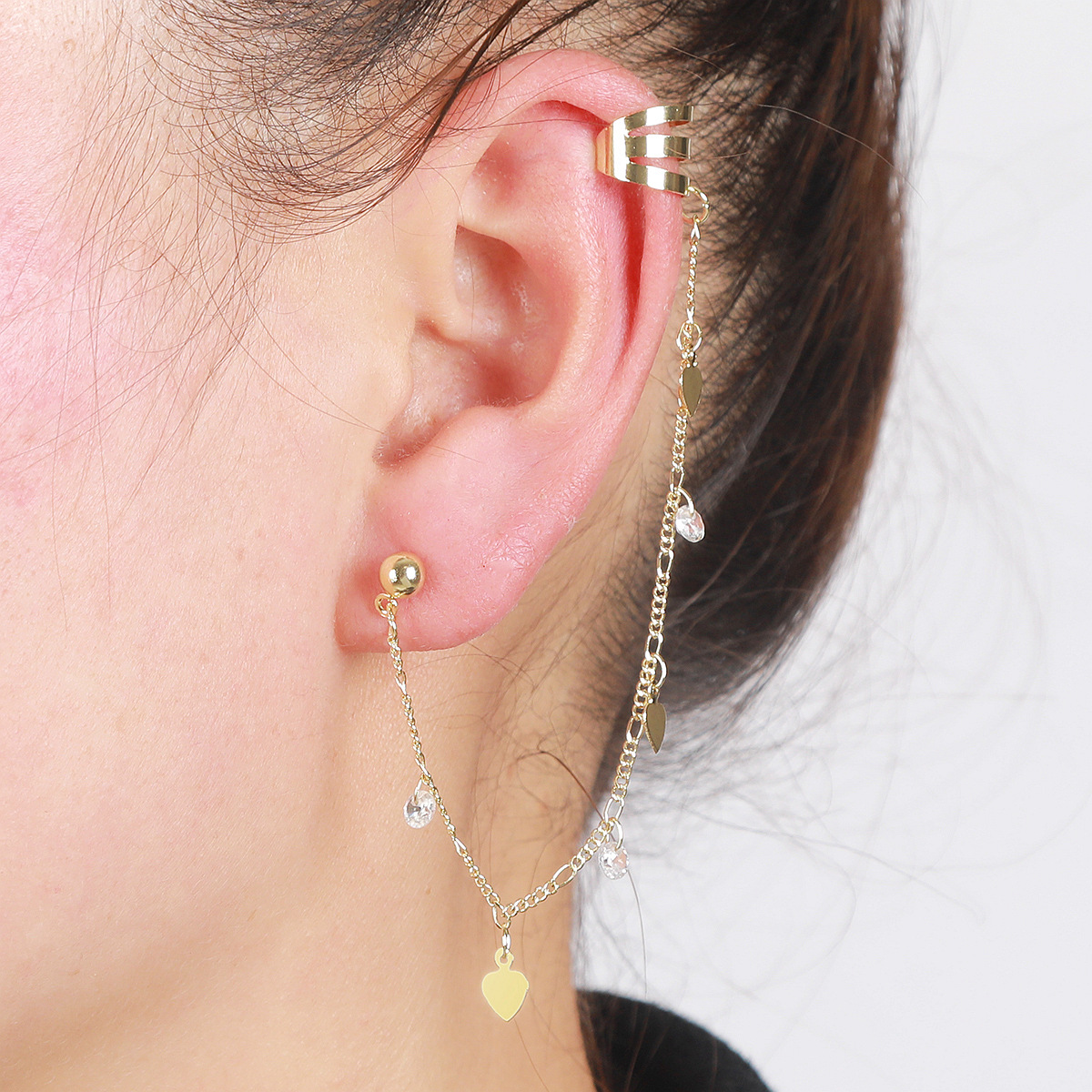 欧美风饰品耳饰 耳环高质量批发八角米字芒星耳骨链条流苏 耳骨夹