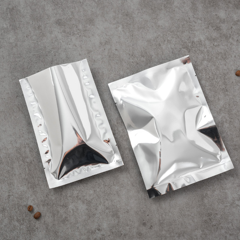 Factory Spot Aluminum Foil Plated Flat Mouth Mask Powder Packaging Bag Three Sides Sealed Food Composite Aluminum Plated Flat Bag Wholesale