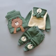 宝宝冬装套装0-1234岁男小童加绒加厚卫衣三件套女婴儿冬季棉衣服