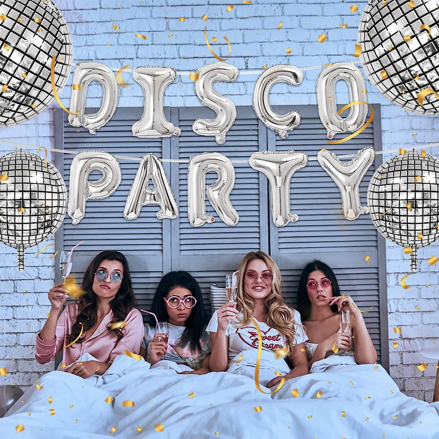 disco party银色字母16寸铝箔迪斯科主题单身派对装饰跨境热卖