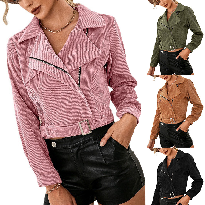 亚马逊跨境外贸女装ebay欧美女装秋冬休闲短装拉链夹克外套 女