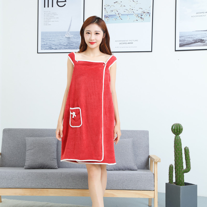 珊瑚绒女浴裙柔软加厚吸水浴巾毛巾可爱可穿吊带浴巾沙滩巾批发