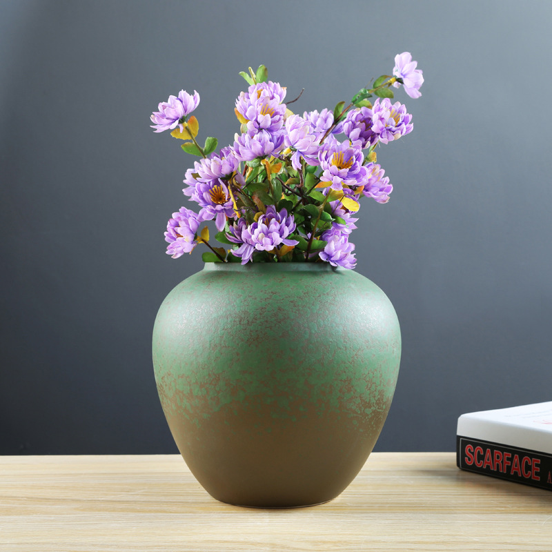 复古怀旧陶瓷花瓶大号干花花瓶花插家居电视柜摆件做旧粗陶罐子