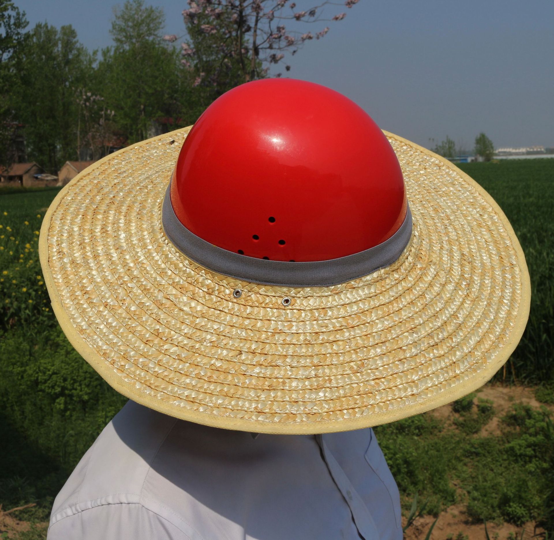 批发安全帽遮阳帽檐空顶草帽工人防晒帽檐施工防晒帽子无顶草编帽