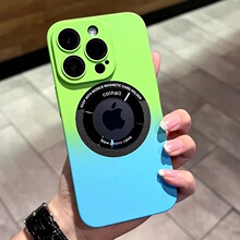 适用苹果15渐变漏标磁吸手机壳iPhone14Promax磨砂肤感13保护套11