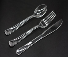 一次性透明刀叉勺塑料餐具白色叉子西餐刀叉勺3件套套装跨境热销