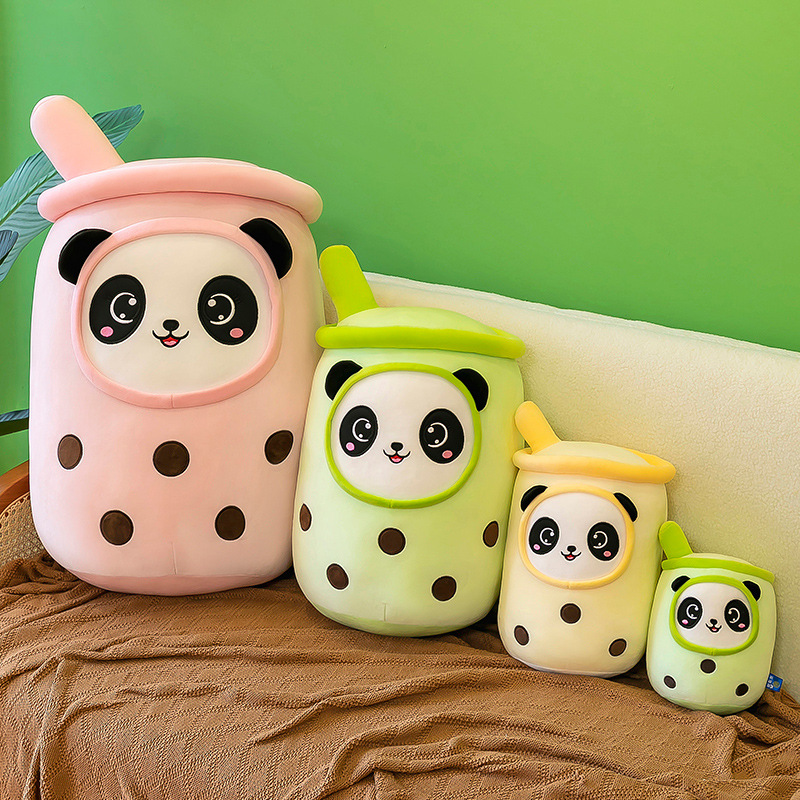 Cute Cream Milky Tea Cup Pillow Internet Celebrity Panda Milky Tea Cup Creative Drink Plush Toys Cross-Border Products Wholesale