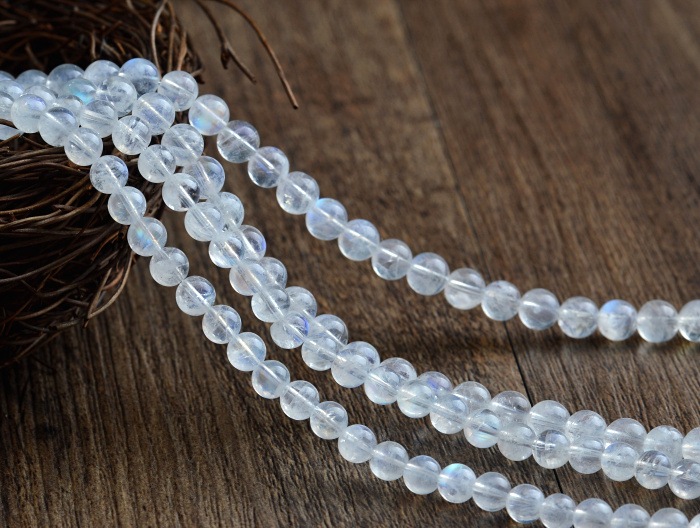 天然白月光石散珠 月光拉长石半成品珠子 diy水晶圆珠手链配饰