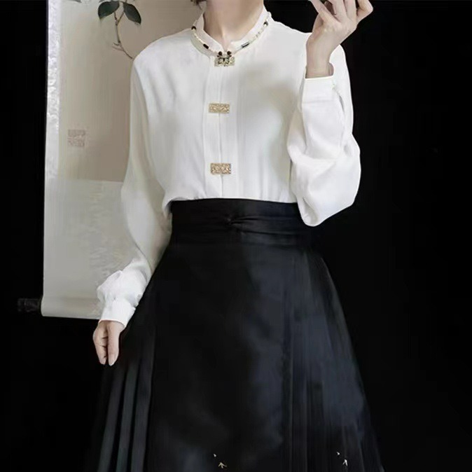 新中式女装小个子黑色马面裙上衣混搭显瘦半身裙套装汉服2023新款