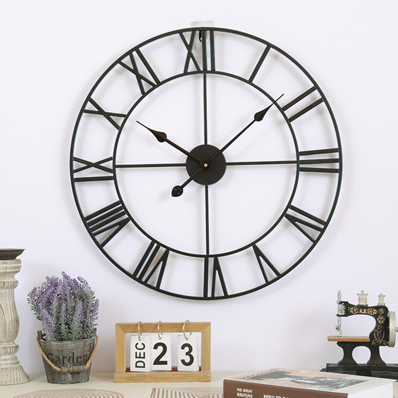 加工定制大尺寸跨境铁艺创意挂钟美式客厅酒吧咖啡馆装饰钟表批发