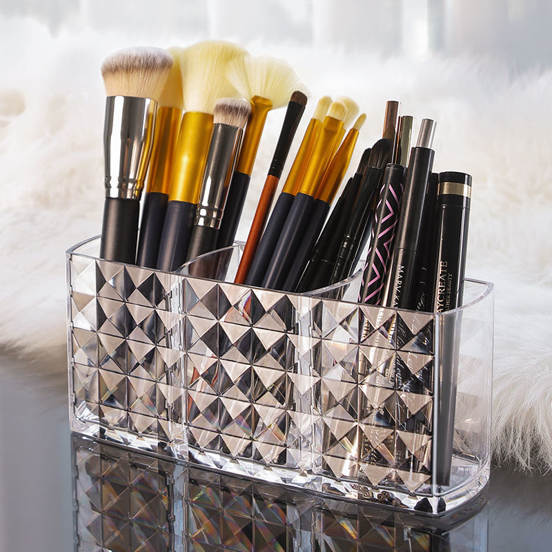 Acrylic Pen Holder Cosmetic Brush Storage Container Diamond Pattern Transparent Pen Container Creative Personality Eyebrow Pencil Brush Storage Pen Holder