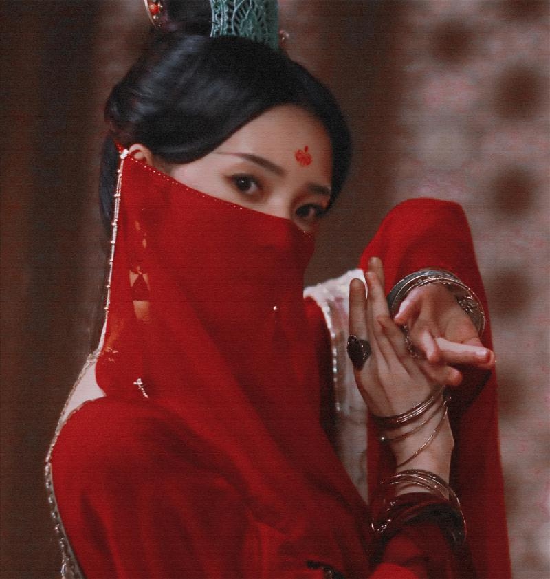 【陈瑶同款】古风红色面纱女夏季遮脸流苏耳挂款半透蚕丝纱巾