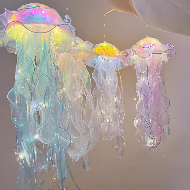 Creative Glow Jellyfish Lamp Finished Hand-Held DIY Material Package Charms Hangings Internet Celebrity Small Night Lamp Come and Set up a Stall Together