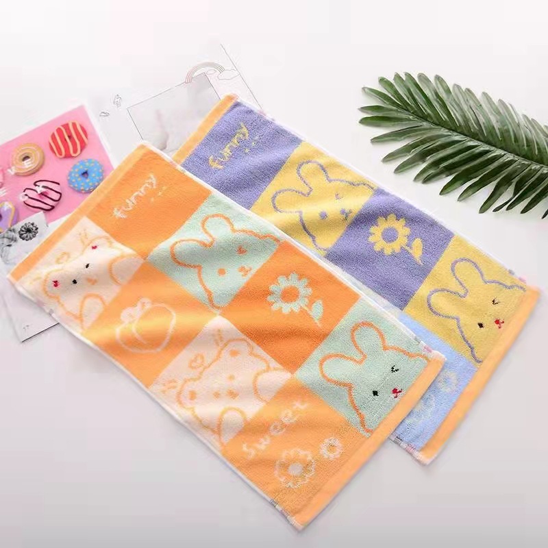 Cotton Kindergarten Face Washing Small Towels for Children Cotton 32-Strand Jacquard Cartoon Animal Rabbit Children Towel