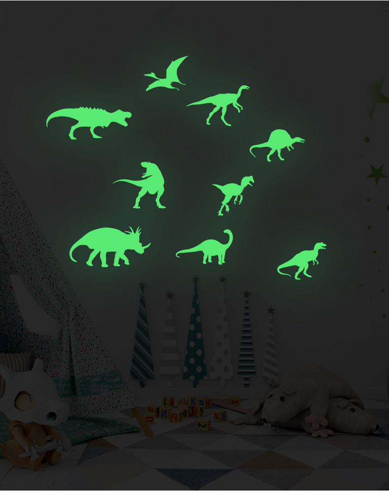 跨境夜光创意墙贴恐龙海洋陆地动物室内装饰发光墙纸diy荧光贴纸