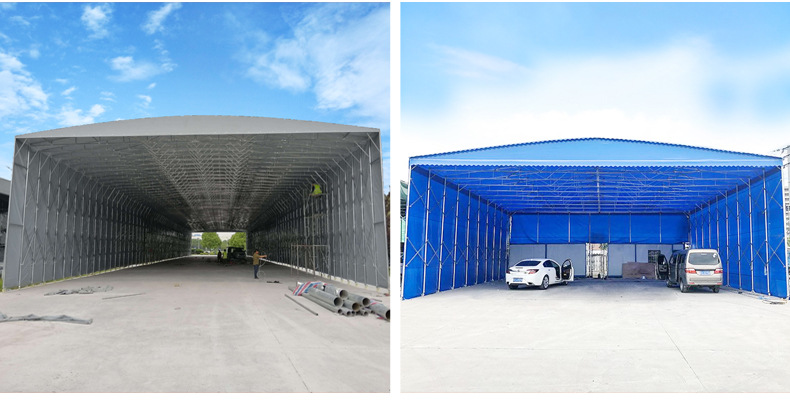 安装电动伸缩雨棚 厂房屋顶电动轨道活动篷 户外仓库电动推拉蓬