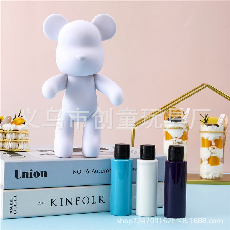 23cm Fluid Bear Boxed White Body Graffiti Painted Internet Celebrity Same Style Handmade DIY Creative Handmade Puzzle