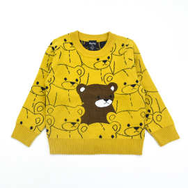 春秋冬季中小童衣服男童女童双层棉线套头毛衣针织衫卡通小熊宝宝
