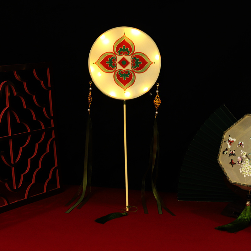 厂家直销花灯元宵灯 汉服古风团扇 带灯双面宫扇拍照道具手工扇子