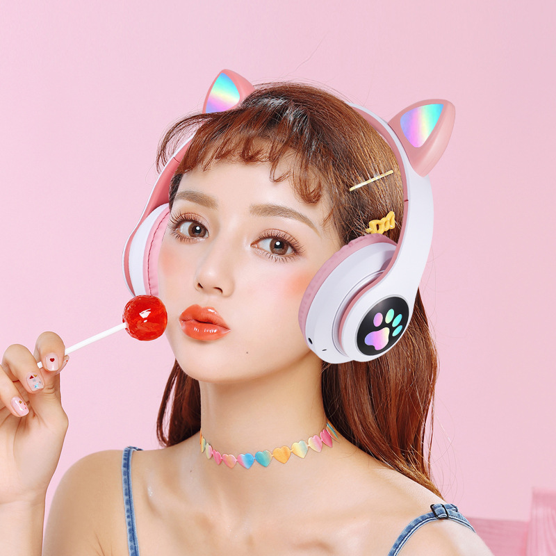 Cross-Border STN-28 Headset Bluetooth Headset Cat Ear Bluetooth Led Wireless Luminous Cat's Paw Headset Factory Wholesale