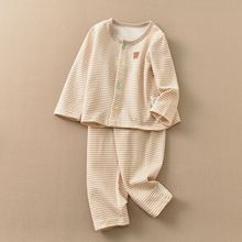 分销代发出口日本儿童家居服长袖套装前开襟良品全棉双层空气层薄